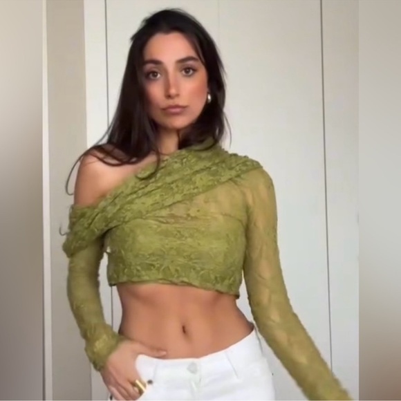 Zara Moss Colored Lace Off-Shoulder Top. Viral Trending! Like New. Size Large - Picture 10 of 12